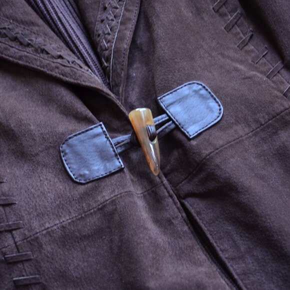 Nygard Brown Suede Leather Boho Horn Toggle Closure Jacket Size M 10-12 - Picture 7 of 13